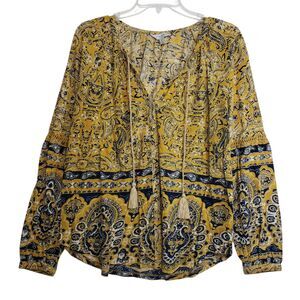 Lucky Brand Women's Medium Boho Blouse with Tassels